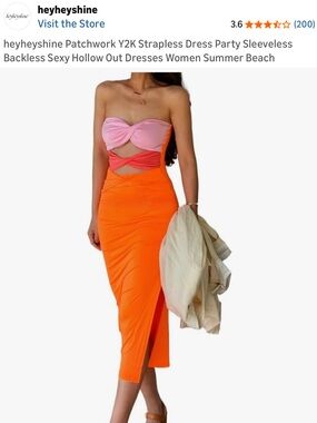 Strapless Colorblock Cutout Dress - Pink & Orange